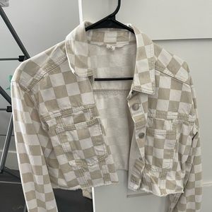 Checker cropped Jean jacket